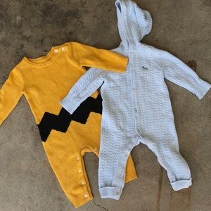 Two baby boy knit sweater onesies - 12 months